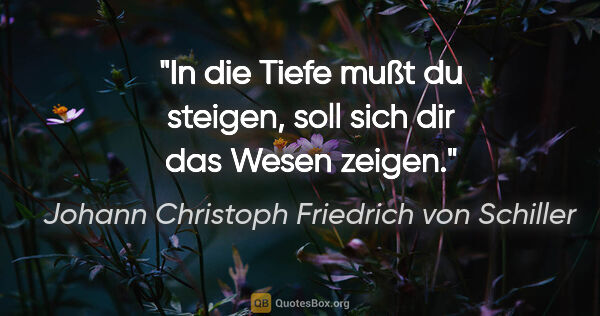Johann Christoph Friedrich von Schiller Zitat: "In die Tiefe mußt du steigen, soll sich dir das Wesen zeigen."