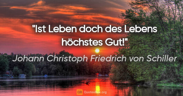 Johann Christoph Friedrich von Schiller Zitat: "Ist Leben doch des Lebens höchstes Gut!"
