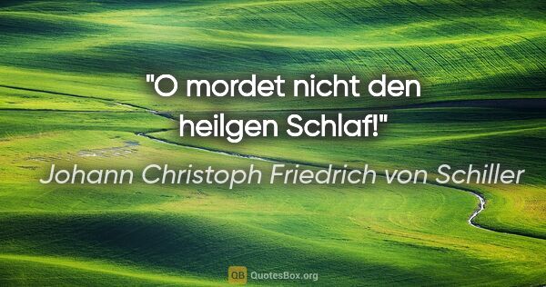 Johann Christoph Friedrich von Schiller Zitat: "O mordet nicht den heilgen Schlaf!"