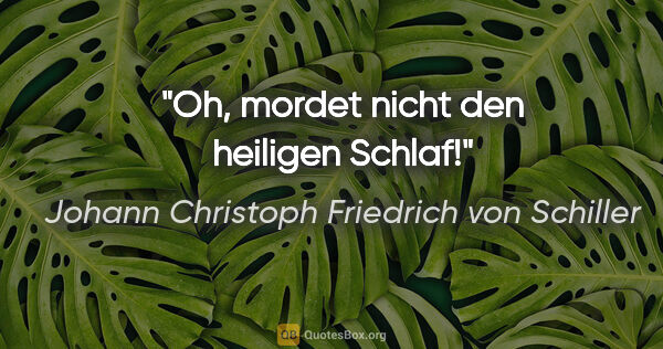 Johann Christoph Friedrich von Schiller Zitat: "Oh, mordet nicht den heiligen Schlaf!"