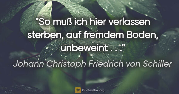 Johann Christoph Friedrich von Schiller Zitat: "So muß ich hier verlassen sterben, auf fremdem Boden,..."