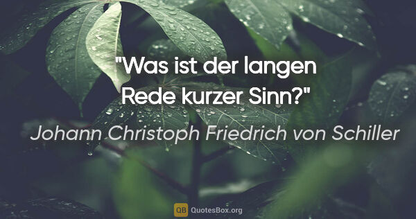 Johann Christoph Friedrich von Schiller Zitat: "Was ist der langen Rede kurzer Sinn?"