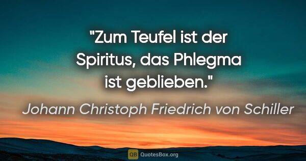 Johann Christoph Friedrich von Schiller Zitat: "Zum Teufel ist der Spiritus, das Phlegma ist geblieben."