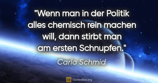 Carlo Schmid Zitat: "Wenn man in der Politik alles chemisch rein machen will, dann..."