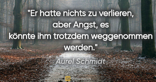 Aurel Schmidt Zitat: "Er hatte nichts zu verlieren, aber Angst, es könnte ihm..."