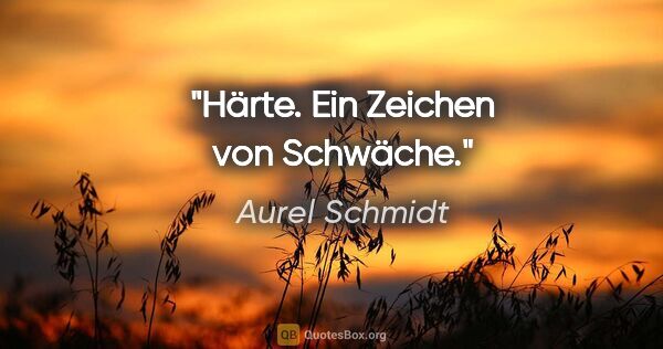 Aurel Schmidt Zitat: "Härte. Ein Zeichen von Schwäche."
