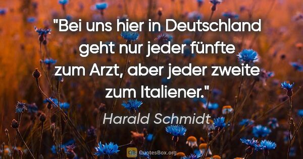 Harald Schmidt Zitat: "Bei uns hier in Deutschland geht nur jeder fünfte zum Arzt,..."