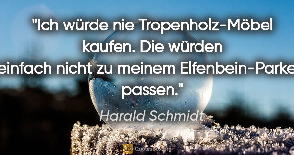 Harald Schmidt Zitat: "Ich würde nie Tropenholz-Möbel kaufen. Die würden einfach..."