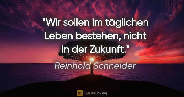 Reinhold Schneider Zitat: "Wir sollen im täglichen Leben bestehen, nicht in der Zukunft."