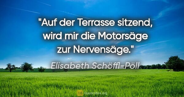Elisabeth Schöffl-Pöll Zitat: "Auf der Terrasse sitzend, wird mir die Motorsäge zur Nervensäge."