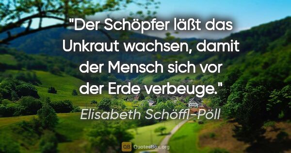 Elisabeth Schöffl-Pöll Zitat: "Der Schöpfer läßt das Unkraut wachsen, damit der Mensch sich..."