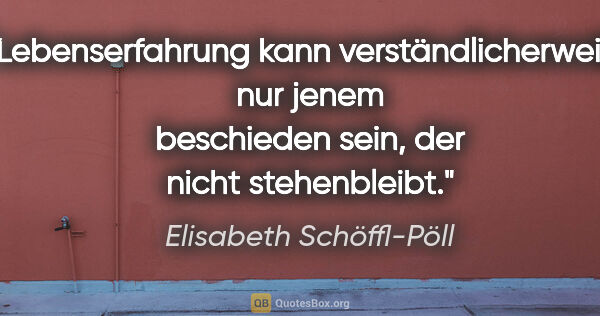 Elisabeth Schöffl-Pöll Zitat: "Lebenser"fahrung" kann verständlicherweise nur jenem..."
