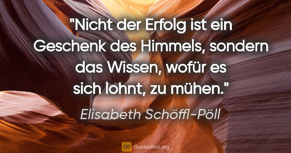 Elisabeth Schöffl-Pöll Zitat: "Nicht der Erfolg ist ein Geschenk des Himmels, sondern das..."