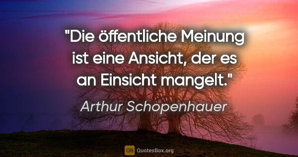 Arthur Schopenhauer Zitat: "Die öffentliche Meinung ist eine Ansicht, der es an Einsicht..."
