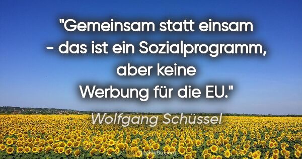 Wolfgang Schüssel Zitat: "Gemeinsam statt einsam - das ist ein Sozialprogramm, aber..."