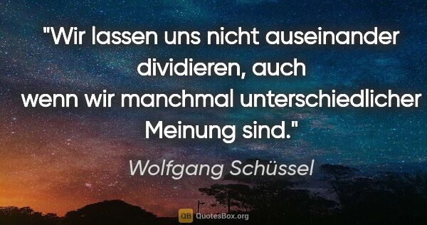 Wolfgang Schüssel Zitat: "Wir lassen uns nicht auseinander dividieren, auch wenn wir..."