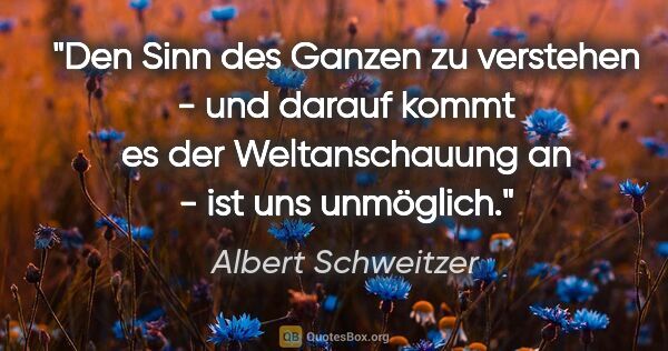 Albert Schweitzer Zitat: "Den Sinn des Ganzen zu verstehen - und darauf kommt es der..."
