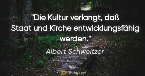 Albert Schweitzer Zitat: "Die Kultur verlangt, daß Staat und Kirche entwicklungsfähig..."