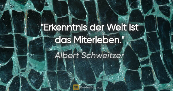 Albert Schweitzer Zitat: "Erkenntnis der Welt ist das Miterleben."