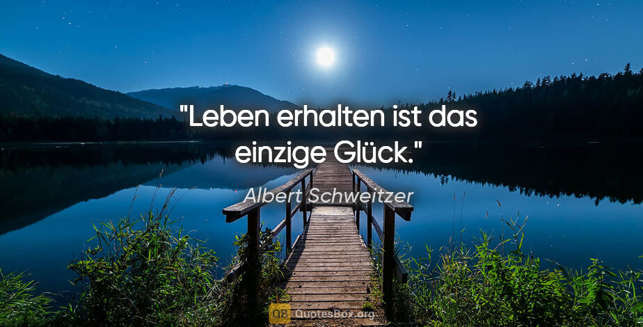 Albert Schweitzer Zitat: "Leben erhalten ist das einzige Glück."