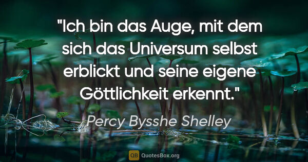 Percy Bysshe Shelley Zitat: "Ich bin das Auge, mit dem sich das Universum selbst erblickt..."