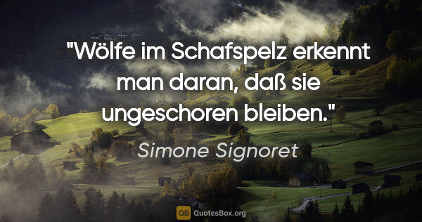 Simone Signoret Zitat: "Wölfe im Schafspelz erkennt man daran, daß sie ungeschoren..."