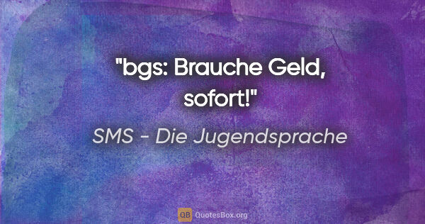 SMS - Die Jugendsprache Zitat: "bgs: Brauche Geld, sofort!"