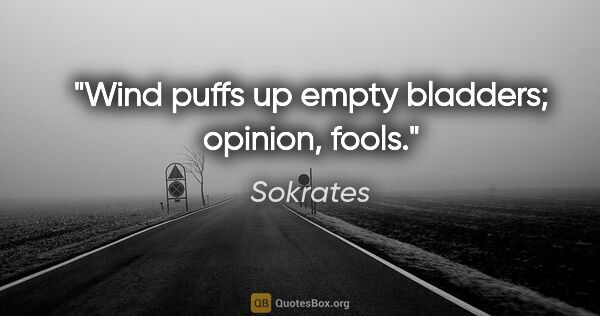 Sokrates Zitat: "Wind puffs up empty bladders; opinion, fools."