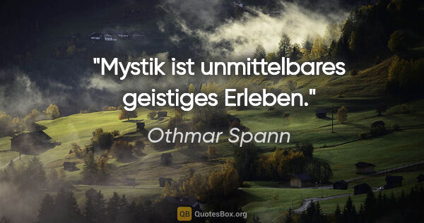 Othmar Spann Zitat: "Mystik ist unmittelbares geistiges Erleben."