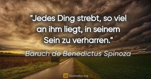 Baruch de Benedictus Spinoza Zitat: "Jedes Ding strebt, so viel an ihm liegt, in seinem Sein zu..."