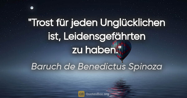 Baruch de Benedictus Spinoza Zitat: "Trost für jeden Unglücklichen ist, Leidensgefährten zu haben."