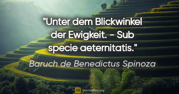 Baruch de Benedictus Spinoza Zitat: "Unter dem Blickwinkel der Ewigkeit. - Sub specie aeternitatis."