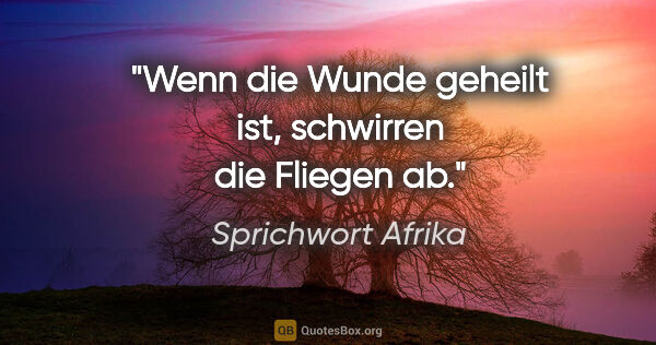 Sprichwort Afrika Zitat: "Wenn die Wunde geheilt ist, schwirren die Fliegen ab."