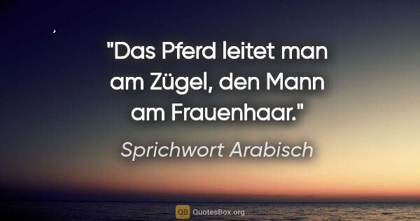 Sprichwort Arabisch Zitat: "Das Pferd leitet man am Zügel, den Mann am Frauenhaar."