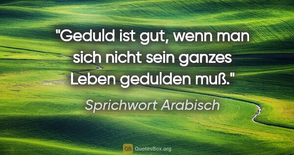 Sprichwort Arabisch Zitat: "Geduld ist gut, wenn man sich nicht sein ganzes Leben gedulden..."