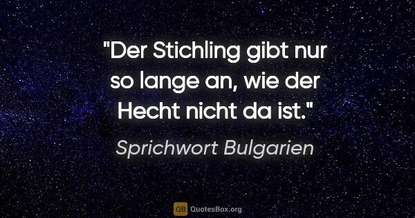 Sprichwort Bulgarien Zitat: "Der Stichling gibt nur so lange an, wie der Hecht nicht da ist."