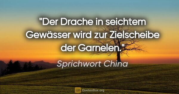 Sprichwort China Zitat: "Der Drache in seichtem Gewässer wird zur Zielscheibe der..."