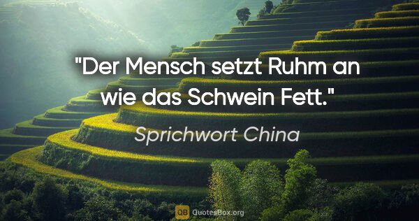 Sprichwort China Zitat: "Der Mensch setzt Ruhm an wie das Schwein Fett."