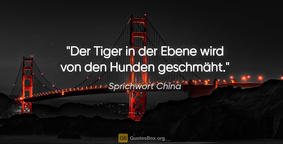 Sprichwort China Zitat: "Der Tiger in der Ebene wird von den Hunden geschmäht."