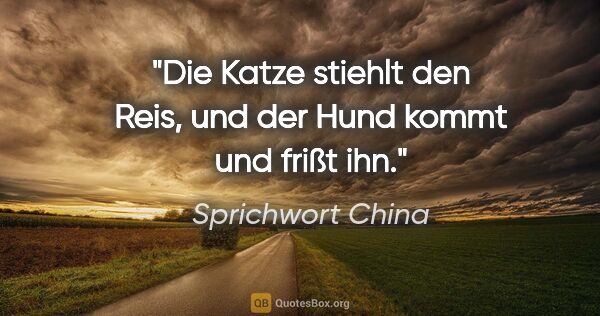 Sprichwort China Zitat: "Die Katze stiehlt den Reis, und der Hund kommt und frißt ihn."