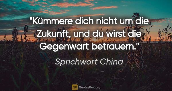 Sprichwort China Zitat: "Kümmere dich nicht um die Zukunft, und du wirst die Gegenwart..."