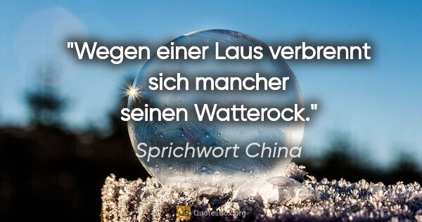 Sprichwort China Zitat: "Wegen einer Laus verbrennt sich mancher seinen Watterock."