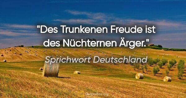 Sprichwort Deutschland Zitat: "Des Trunkenen Freude ist des Nüchternen Ärger."