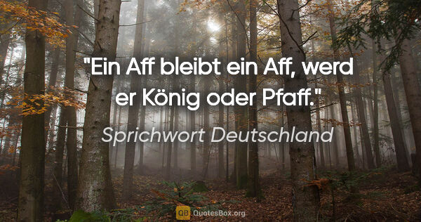 Sprichwort Deutschland Zitat: "Ein Aff bleibt ein Aff, werd er König oder Pfaff."