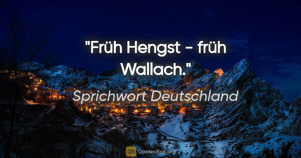 Sprichwort Deutschland Zitat: "Früh Hengst - früh Wallach."
