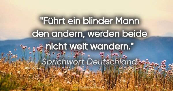 Sprichwort Deutschland Zitat: "Führt ein blinder Mann den andern, werden beide nicht weit..."