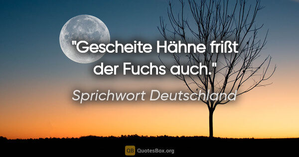 Sprichwort Deutschland Zitat: "Gescheite Hähne frißt der Fuchs auch."