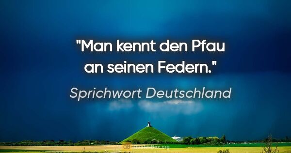 Sprichwort Deutschland Zitat: "Man kennt den Pfau an seinen Federn."