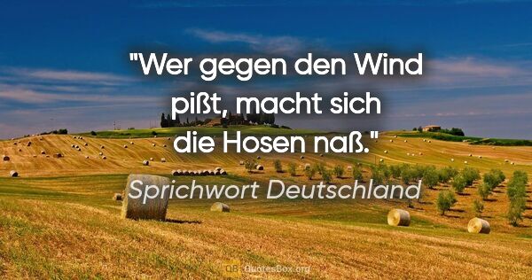 Sprichwort Deutschland Zitat: "Wer gegen den Wind pißt, macht sich die Hosen naß."