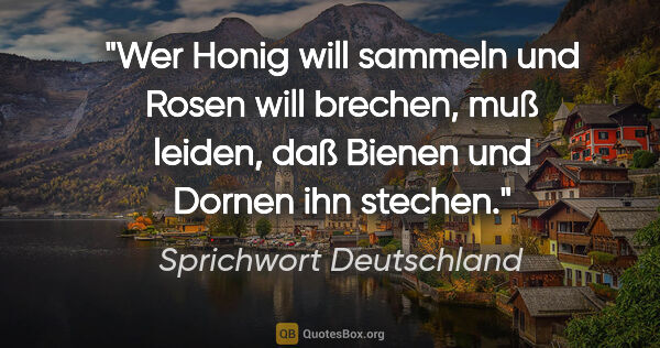 Sprichwort Deutschland Zitat: "Wer Honig will sammeln und Rosen will brechen, muß leiden, daß..."